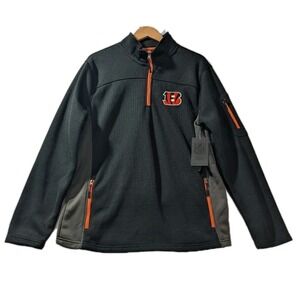 NFL Cincinnati Bengals 1/4 Zip Fleece Jacket Team Apparel Black Orange L